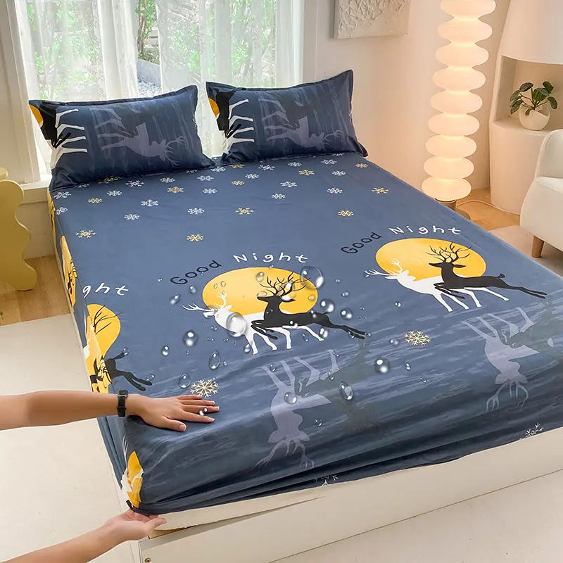 Fashionable Waterproof Bed Fitted Sheet Mattress Protect Cover- Comfort, Playful Pattern, Upgrade Your Bedding with Fun