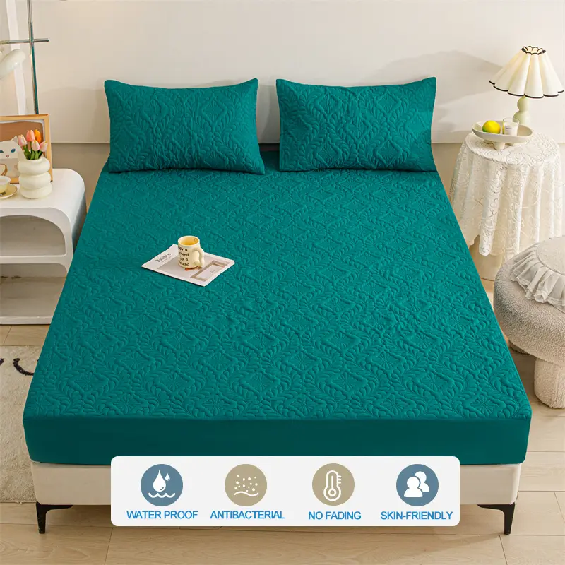 Waterproof Mattress Cover Hypoallergic Breathable Mattress Protector Anti-mite Anti-bacterial Fitted Bed Sheet,Lnk green