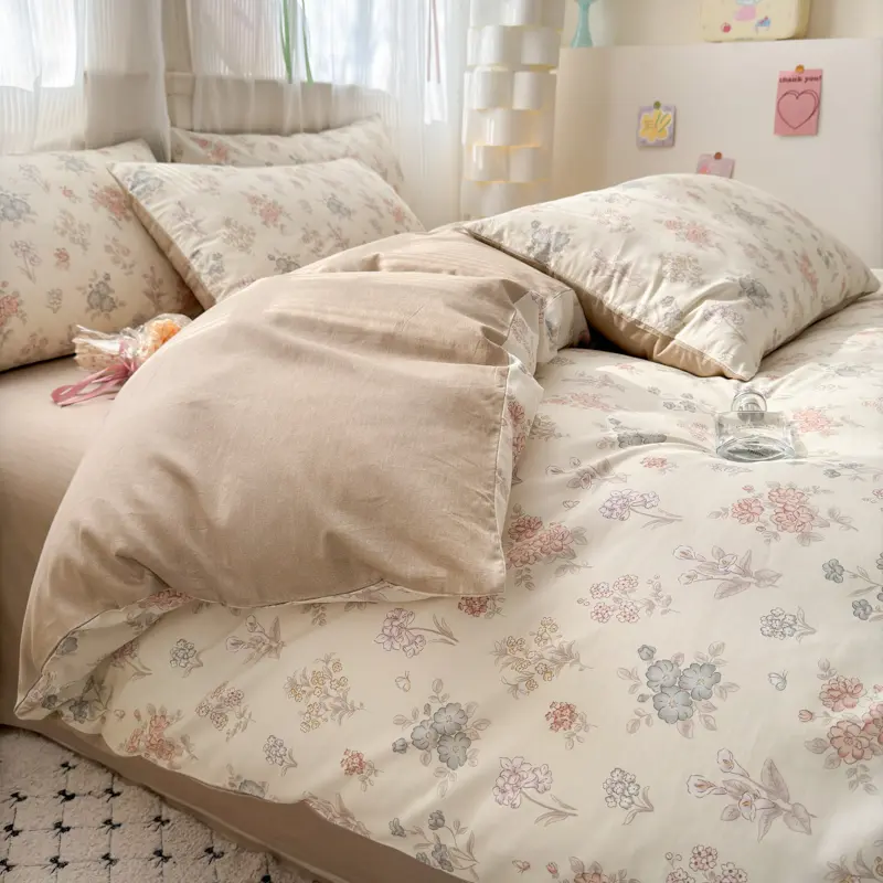 100% Cotton Luxury Duvet Cover Set with 2 Pillowcases - Floral Design, Elegant & Breathable Bedding Set, Multiple Sizes