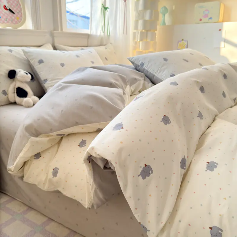 100% Cotton Luxury Duvet Cover Set with 2 Pillowcases - Fresh Cartoon Style, Elegant & Breathable Bedding Set, Multiple Sizes