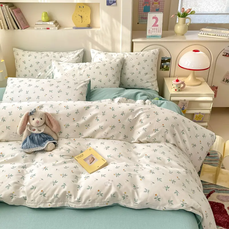Luxury 100% Cotton 3-Piece Duvet Cover Set (1 Duvet Cover + 2 Pillowcases), Floral Ins-Style Design, Ultra-Soft Bedding Set