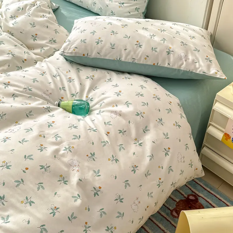 Luxury 100% Cotton 3-Piece Duvet Cover Set (1 Duvet Cover + 2 Pillowcases), Floral Ins-Style Design, Ultra-Soft Bedding Set