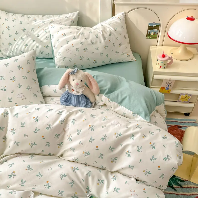 Luxury 100% Cotton 3-Piece Duvet Cover Set (1 Duvet Cover + 2 Pillowcases), Floral Ins-Style Design, Ultra-Soft Bedding Set