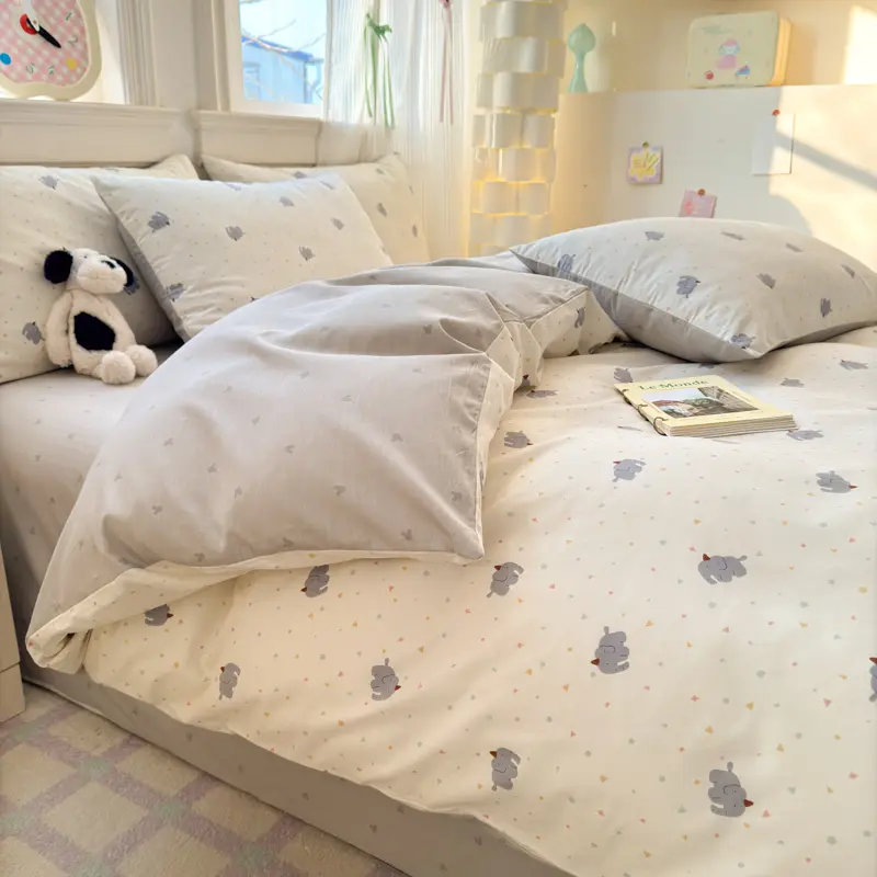 100% Cotton Luxury Duvet Cover Set with 2 Pillowcases - Fresh Cartoon Style, Elegant & Breathable Bedding Set, Multiple Sizes