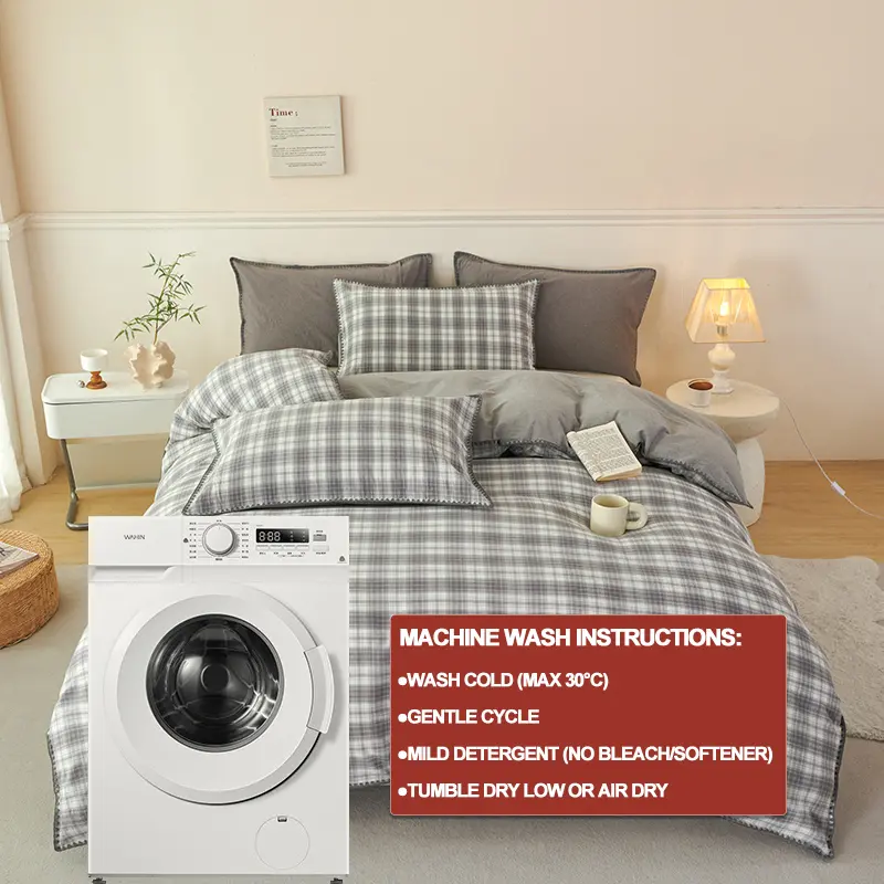 100% Cotton Bedding Set Luxury Duvet Cover Set- 1 Duvet Cover with 2 Pillowcases, Classic Plaid Style,Comforter Set Cover