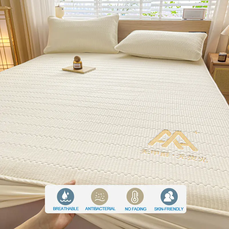 Premium Breathable Mattress Cover Luxury Mattress Protector Hypoallergenic Noiseless Bed Fitted Sheet,Single Double Family Size