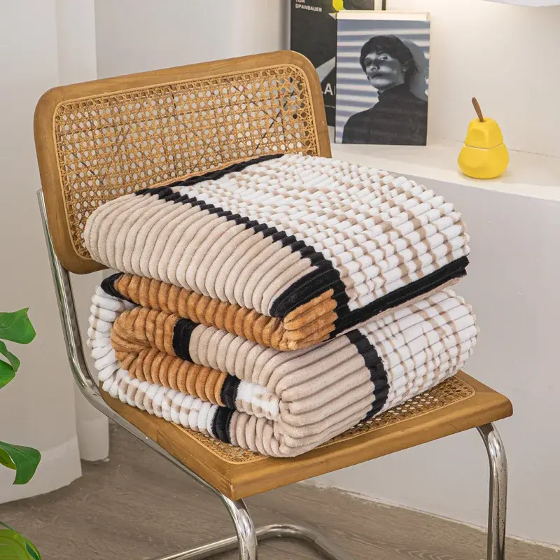 Flannel Plush Striped Printed Throw Blanket - Soft, Cozy, and Charming, Elevate Your Snuggle Time with Artistic Flair