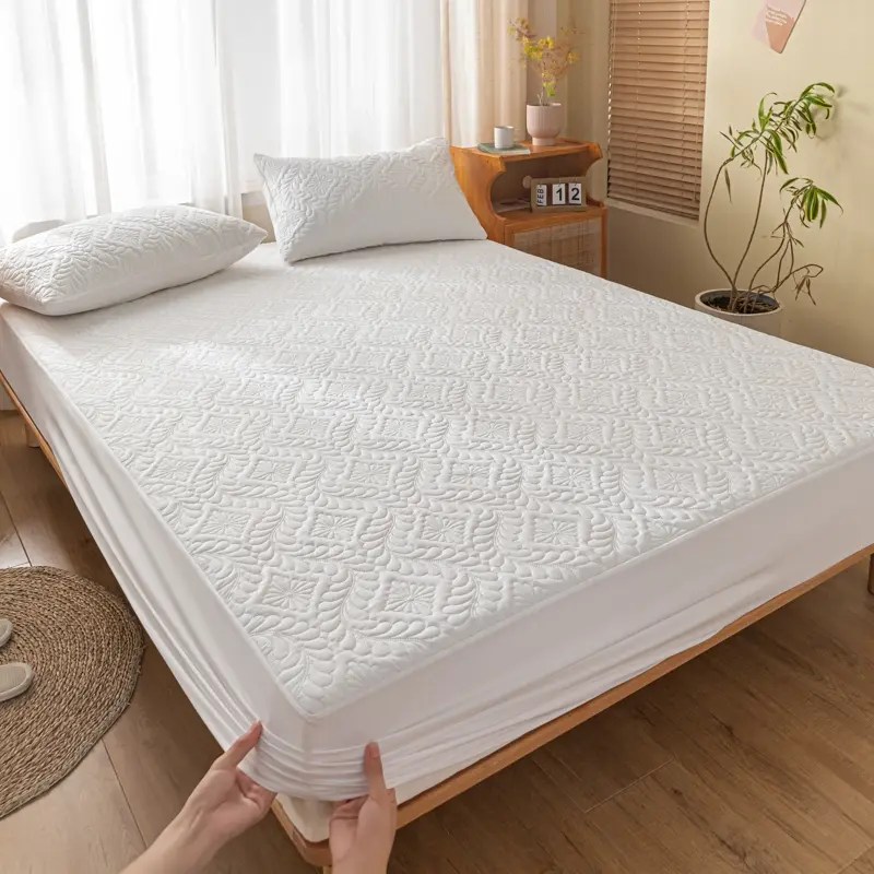 Waterproof Quilted Mattress Cover - Cotton Top, Antibacterial Fiber Fill, TPU Waterproof Layer - A-Class Health Standard