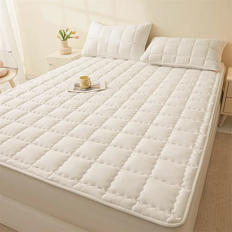 Hypoallergenic Quilted Mattress Protector - Breathable Noiseless Mattress Cover Pad with 4 Elastic Corner Straps,Solid Color
