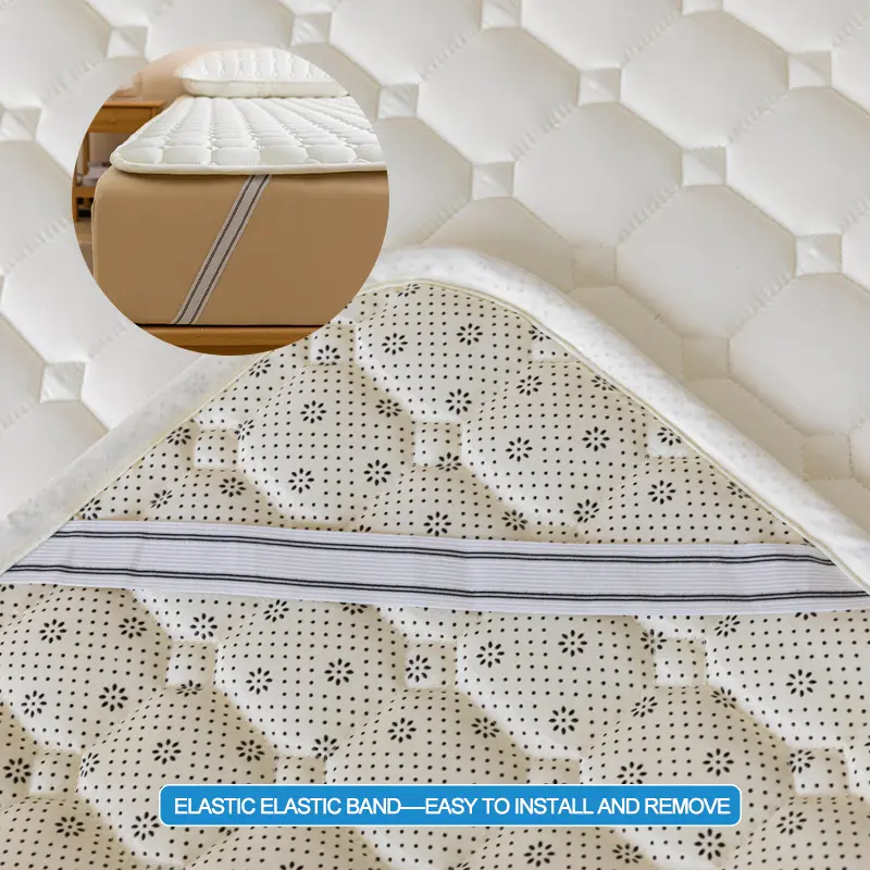 Soft Mattress Cover Quilted Breathable Mattress Protector Anti-Slip Pad Bed Sheet with Straps Hypoallergenic, for All Seasons