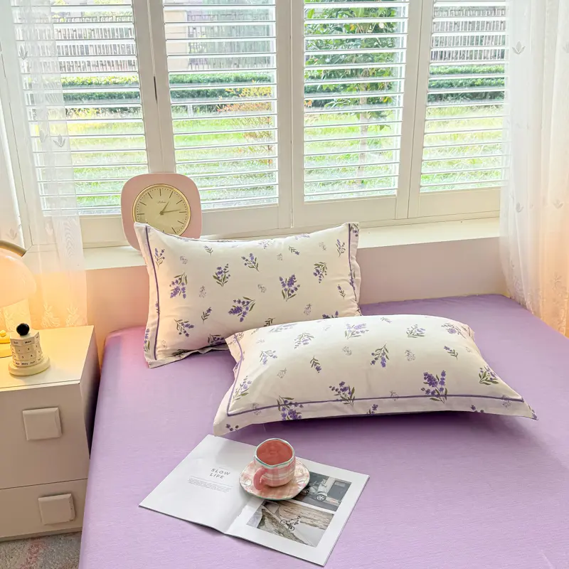 100% Cotton Lavender Print Duvet Cover Set 3-Piece (1 Duvet + 2 Pillowcases) - Breathable & Fade-Resistant, Bedding Set