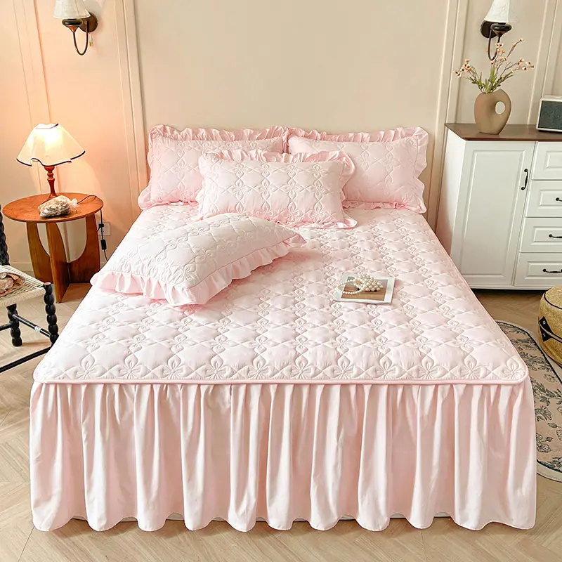 Breathable Bed Skirt with 45cm Drop - Cotton Top, Antibacterial Fiber, Anti-slip- Hypoallergenic, Noiseless,Quilting Bed Cover