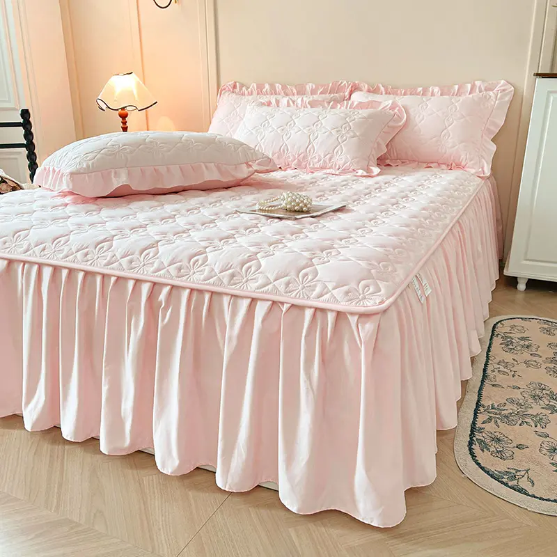 Breathable Bed Skirt with 45cm Drop - Cotton Top, Antibacterial Fiber, Anti-slip- Hypoallergenic, Noiseless,Quilting Bed Cover