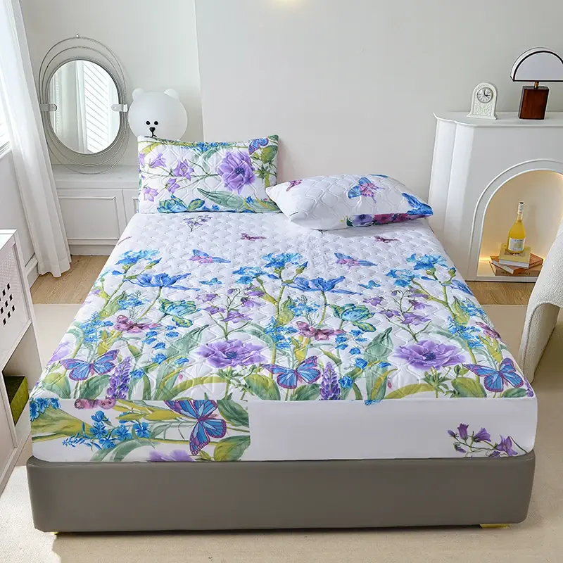 Eco-Friendly Butterfly Print Quilted Bed Mattress Cover Fitted Sheet - Cozy, Whimsical Touch for Your Bedroom Retreat