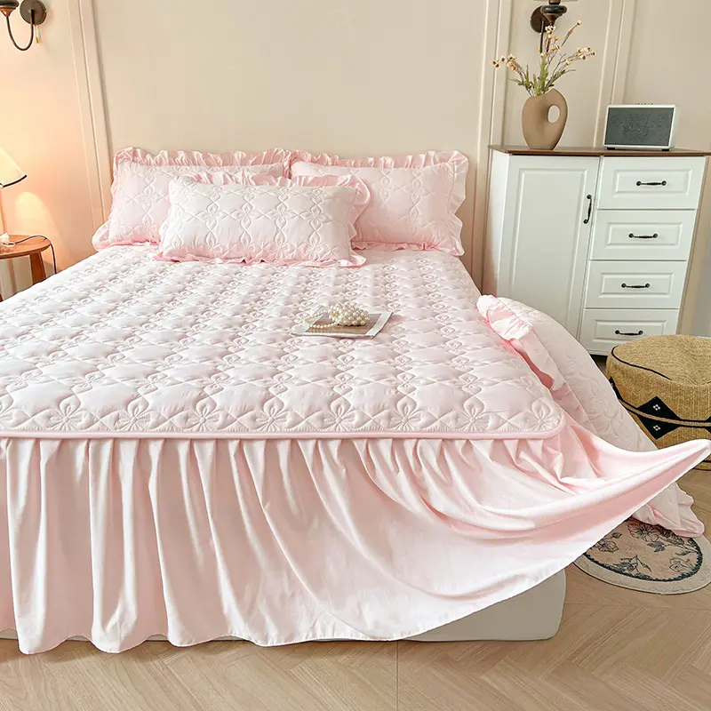 Breathable Bed Skirt with 45cm Drop - Cotton Top, Antibacterial Fiber, Anti-slip- Hypoallergenic, Noiseless,Quilting Bed Cover