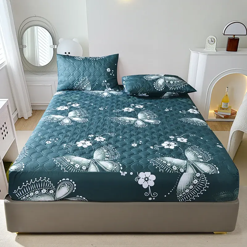 Eco-Friendly Butterfly Print Quilted Bed Mattress Cover Fitted Sheet - Cozy, Whimsical Touch for Your Bedroom Retreat