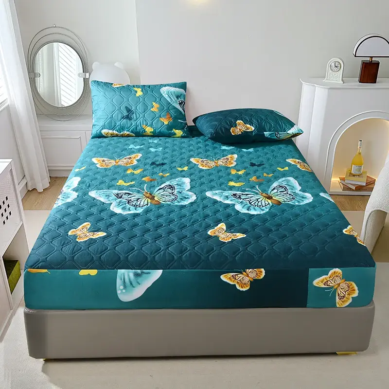 Eco-Friendly Butterfly Print Quilted Bed Mattress Cover Fitted Sheet - Cozy, Whimsical Touch for Your Bedroom Retreat