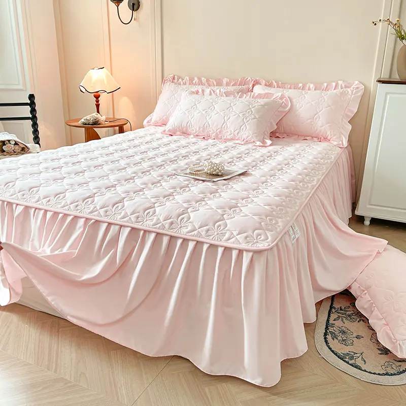 Breathable Bed Skirt with 45cm Drop - Cotton Top, Antibacterial Fiber, Anti-slip- Hypoallergenic, Noiseless,Quilting Bed Cover