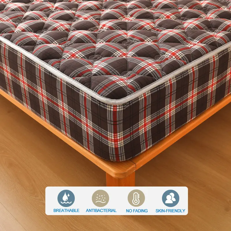 Premium Plaid Style Mattress Protector - Mattress Cover Breathable Quilted- Antimicrobial, Noise-Free & Hypoallergenic,Red Plaid