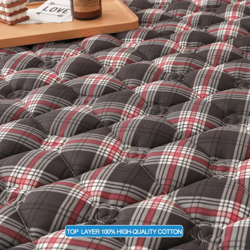 Premium Plaid Style Mattress Protector - Mattress Cover Breathable Quilted- Antimicrobial, Noise-Free & Hypoallergenic,Red Plaid