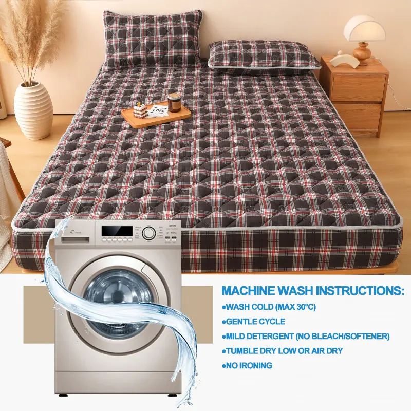 Premium Plaid Style Mattress Protector - Mattress Cover Breathable Quilted- Antimicrobial, Noise-Free & Hypoallergenic,Red Plaid