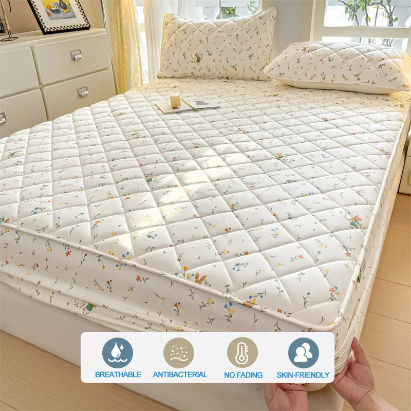 Quilted  Mattress Cover Antimicrobial Mattress Protector- Hypoallergenic & Breathable,Cotton Surface for Lasting Comfort