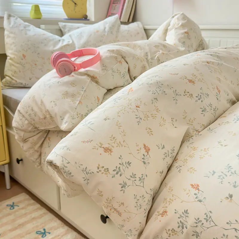 Luxury Floral 100% Cotton Bedding Set 3Pcs,Duvet Cover Set with 2 Pillowcases - Wrinkle-Resistant, Breathable for All Seasons