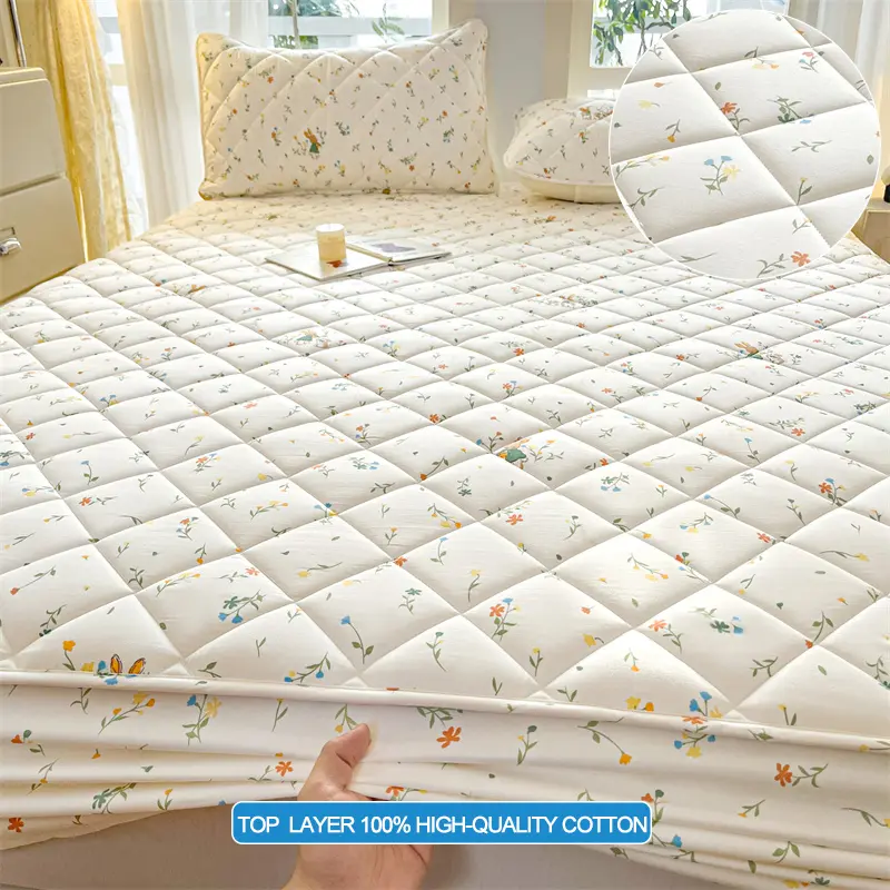 Quilted  Mattress Cover Antimicrobial Mattress Protector- Hypoallergenic & Breathable,Cotton Surface for Lasting Comfort