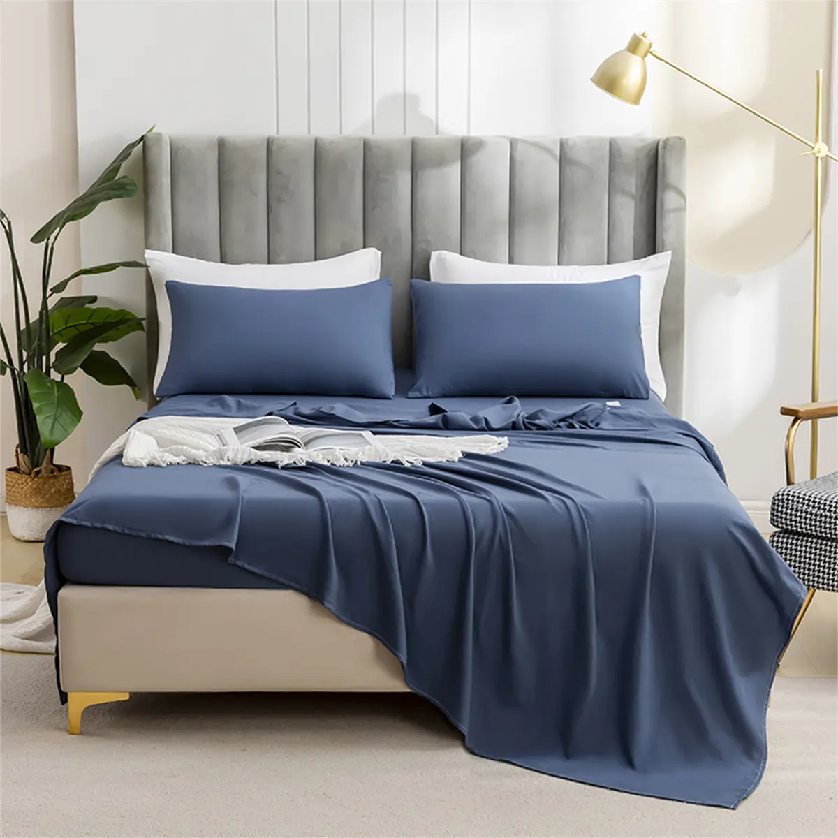 Solid Color Brushed Bedding Set,Fitted Sheet, Flat Sheet, Pillowcase,Ultra-Soft Microfiber for Luxurious Sleep,Hypoallergenic
