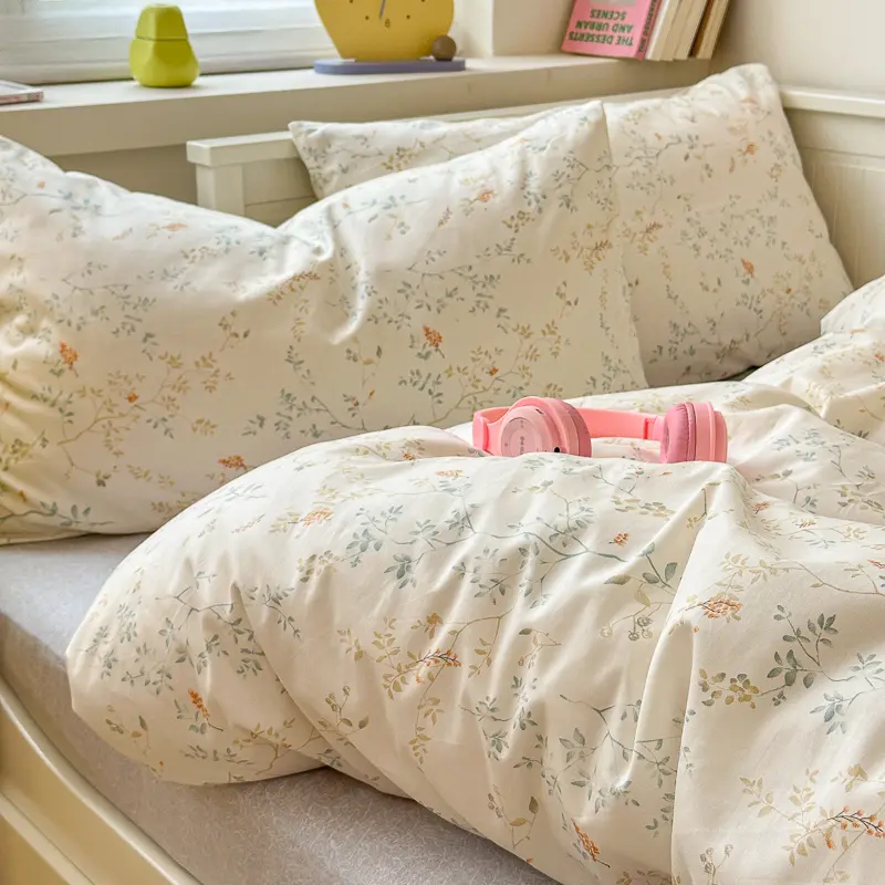 Luxury Floral 100% Cotton Bedding Set 3Pcs,Duvet Cover Set with 2 Pillowcases - Wrinkle-Resistant, Breathable for All Seasons