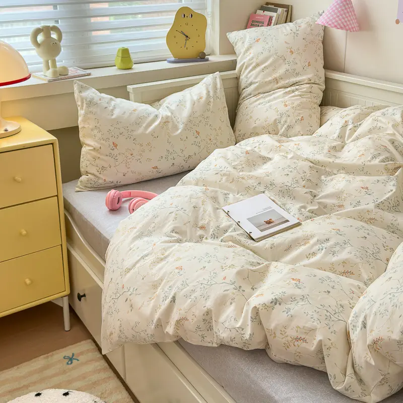 Luxury Floral 100% Cotton Bedding Set 3Pcs,Duvet Cover Set with 2 Pillowcases - Wrinkle-Resistant, Breathable for All Seasons