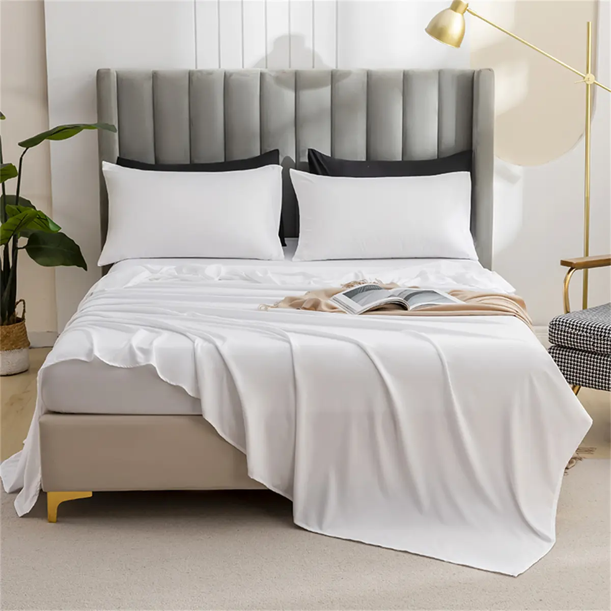 Ultra-Soft Solid Color Brushed Bed Sheet Set,Flat Sheet and Pillowcase,Single Double Bed Size,Hypoallergenic Machine Washable