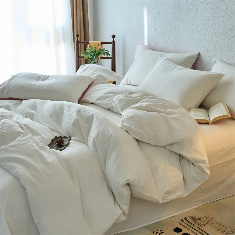 Premium 100% Washed Cotton Yarn-Dyed 3-Piece Duvet Set (1 Duvet Cover + 2 Pillowcases), Ultra-Soft Bedding Set, Multiple Sizes