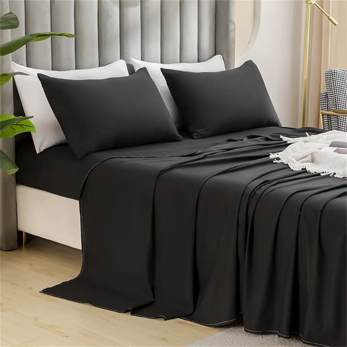 Ultra-Soft Solid Color Brushed Bed Sheet Set,Flat Sheet and Pillowcase,Single Double Bed Size,Hypoallergenic Machine Washable