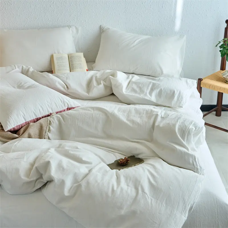 Premium 100% Washed Cotton Yarn-Dyed 3-Piece Duvet Set (1 Duvet Cover + 2 Pillowcases), Ultra-Soft Bedding Set, Multiple Sizes