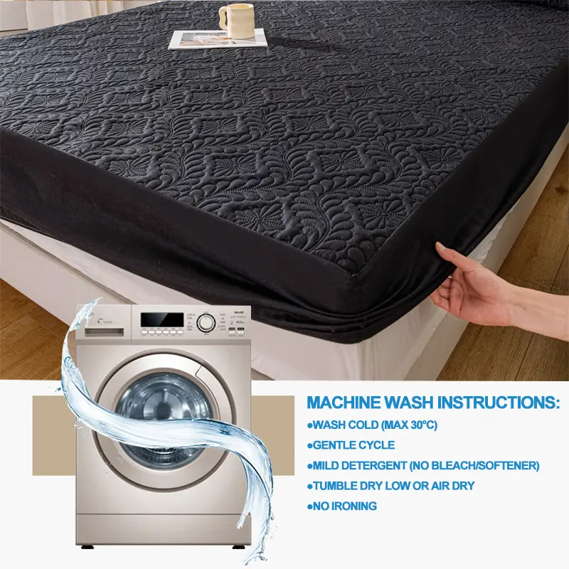 Waterproof Mattress Cover Hypoallergic Breathable Mattress Protector Anti-mite Anti-bacterial Fitted Bed Sheet, Black