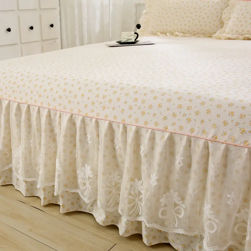 1 Bed Skirt with 2 Pillowcases - Super Soft with Lace,Bedroom Decor Set -Decorative Pillow Sham,Anti-allergic, Wrinkle-free