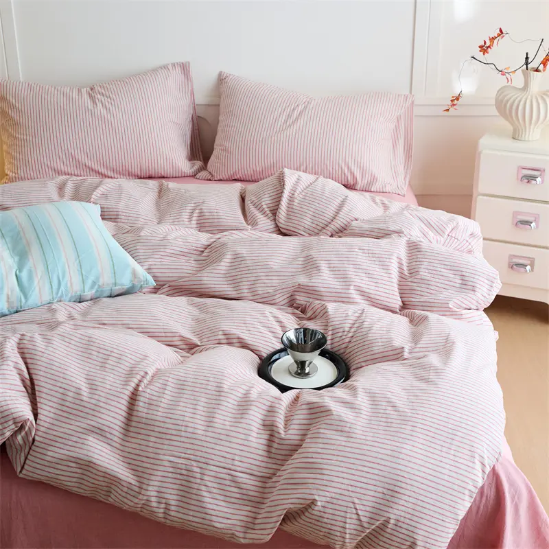 Luxury 100% Cotton Yarn-Dyed 3-Piece Duvet Cover Set (1 Duvet Cover + 2 Pillowcases), Pre-Washed,Stripe Design, Bedding Set