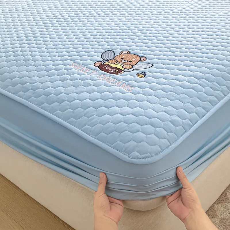 Luxury Quilted Mattress Protector with Honey Pot Embroidery,Mattress Cover - Antibacterial, Breathable,for a Cozy Sleep