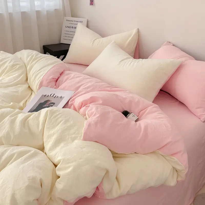 Super Cute Solid Color Bedding Set 3-Piece , 1 Duvet Cover 2 Pillowcases, Contrasting Color Design, Machine Washable,Colorfast