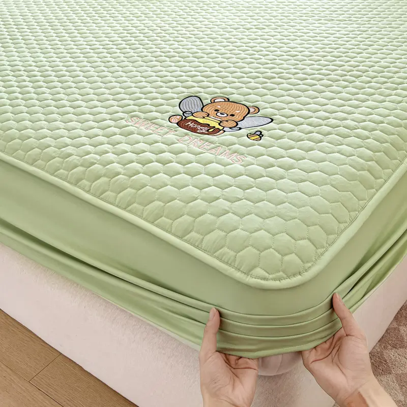 Luxury Quilted Mattress Protector with Honey Pot Embroidery,Mattress Cover - Antibacterial, Breathable,for a Cozy Sleep