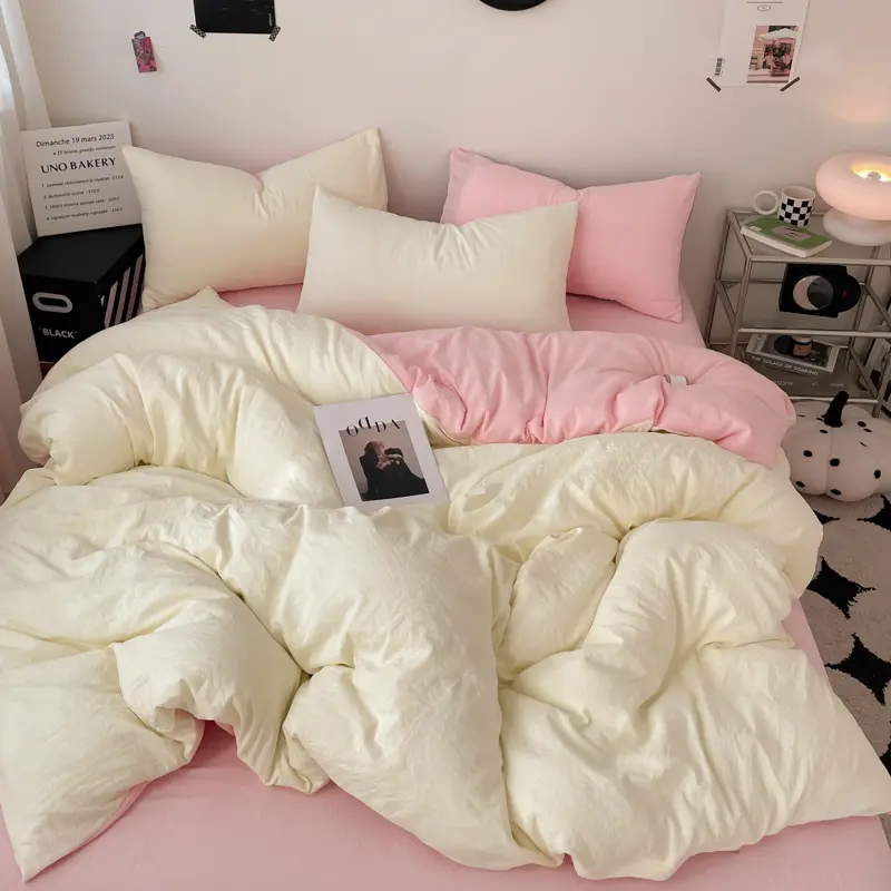 Super Cute Solid Color Bedding Set 3-Piece , 1 Duvet Cover 2 Pillowcases, Contrasting Color Design, Machine Washable,Colorfast