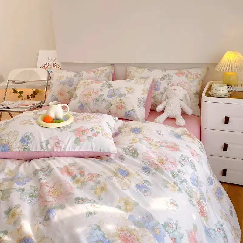 Luxury 100% Cotton Floral Duvet Cover Set 3-Piece (1 Duvet Cover + 2 Pillowcases) - Wrinkle-Free, Hotel Quality Bedding Set
