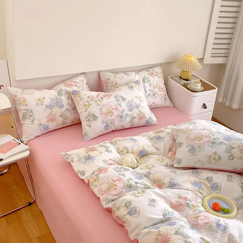 Luxury 100% Cotton Floral Duvet Cover Set 3-Piece (1 Duvet Cover + 2 Pillowcases) - Wrinkle-Free, Hotel Quality Bedding Set