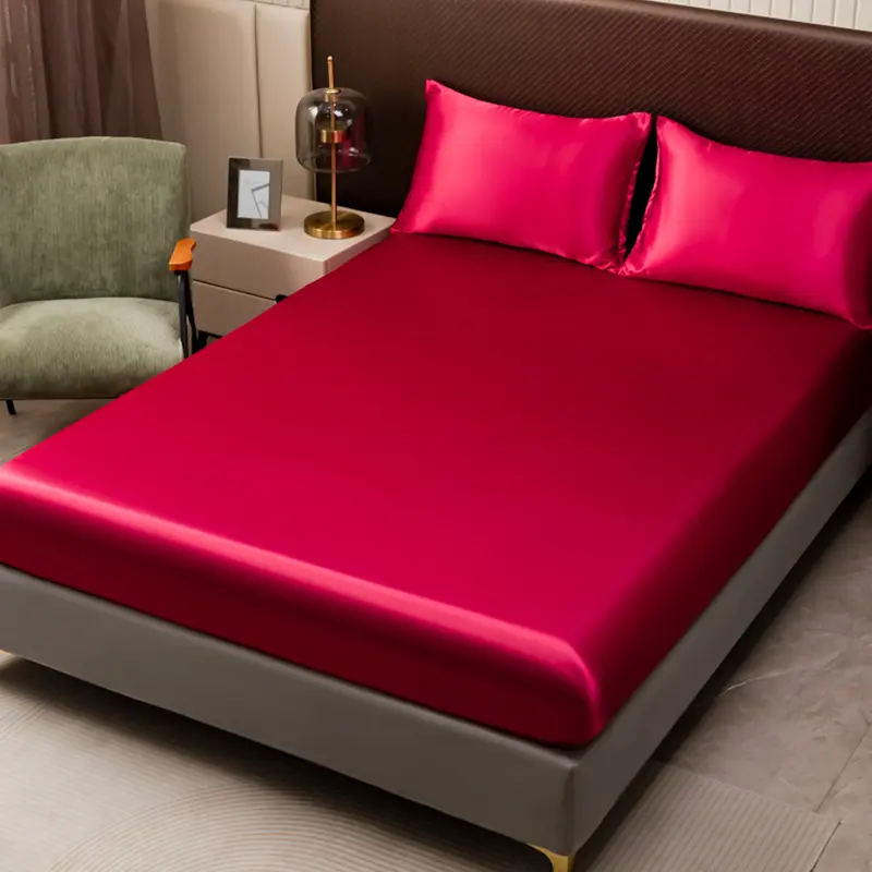 Solid Color Satin  Sheet Set, Includes Fitted Sheet Pillowcases，Bedding Set,Premium Smooth, Hypoallergenic and Machine Washable