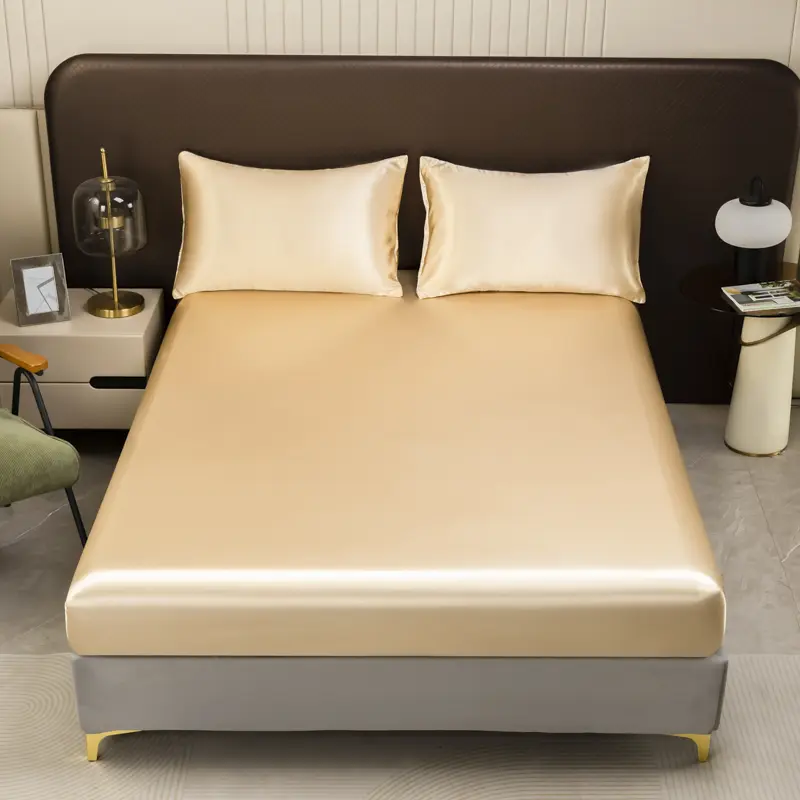 Opulent Solid Color Satin Bedding Set,Includes Flat Sheet, Fitted Sheet, Pillowcases,Luxury Linens for a Royal Sleep Experience