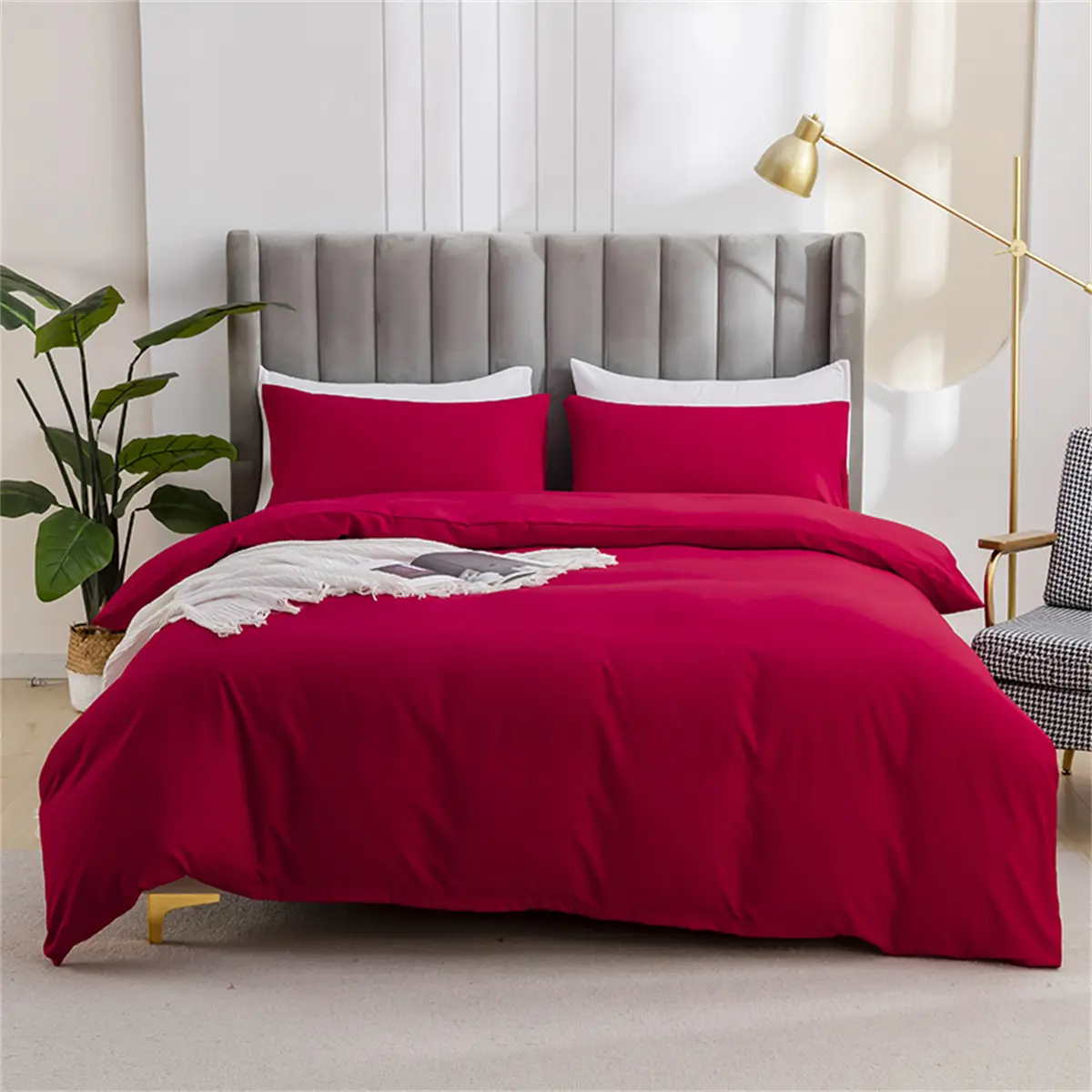 Solid Color Duvet Cover Set with Pillowcases - Brushed Bedding Set for Bedroom -Cozy, Includes 1 Duvet Cover & 2 Pillowcases