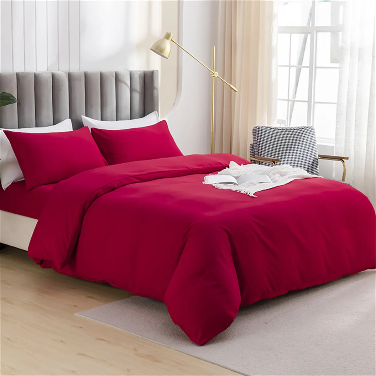 Solid Color Duvet Cover Set with Pillowcases - Brushed Bedding Set for Bedroom -Cozy, Includes 1 Duvet Cover & 2 Pillowcases