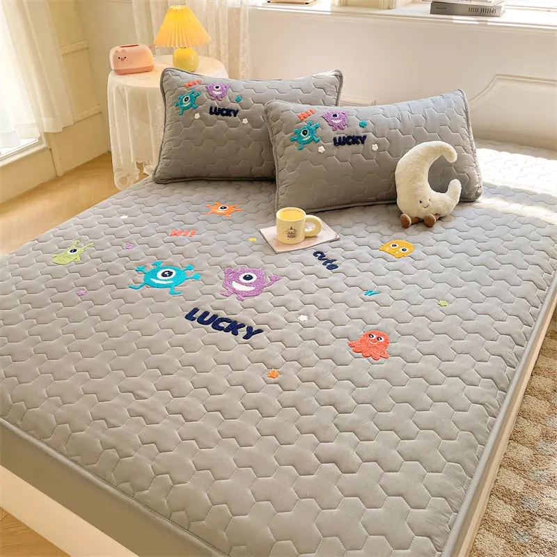 Premium Quilted Antibacterial Mattress Cover Protector - Towel Embroidered, Breathable Comfort for a Cozy Night's Sleep