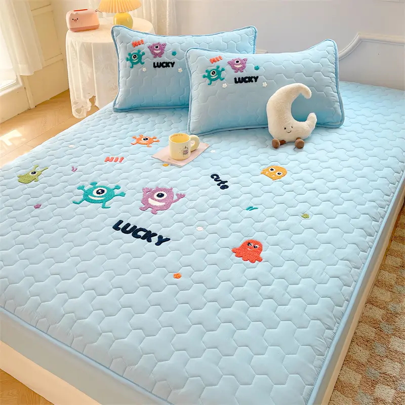Premium Quilted Antibacterial Mattress Cover Protector - Towel Embroidered, Breathable Comfort for a Cozy Night's Sleep